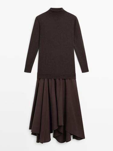 Zara Wool blend knit dress with contrast detail - Chocolate