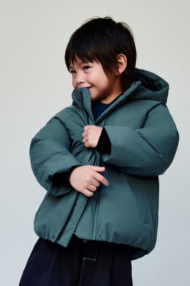WATER-REPELLENT QUILTED COAT WITH HOODIE - Petrol blue by Zara