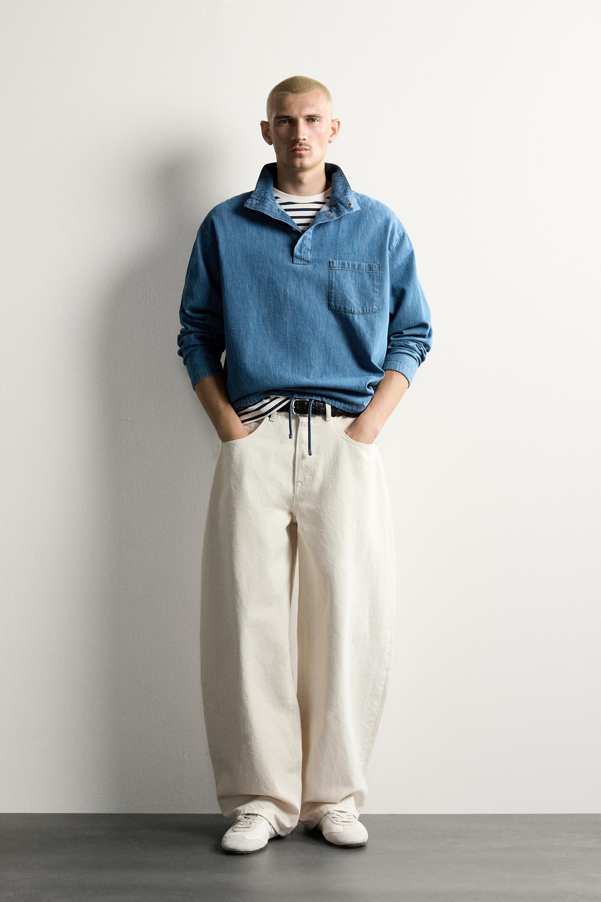 WASHED LIGHTWEIGHT DENIM POLO SHIRT