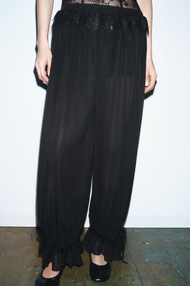 LACE TRIM SAROUEL TROUSERS - Black by Zara - Image 1