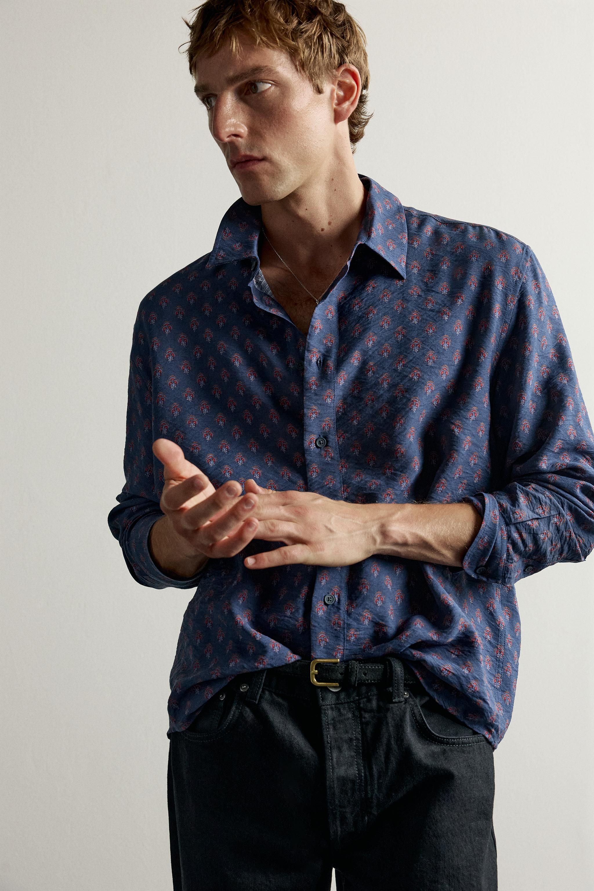 Мужские рубашки Zara GEOMETRIC PRINT FLUID SHIRT — фото 5