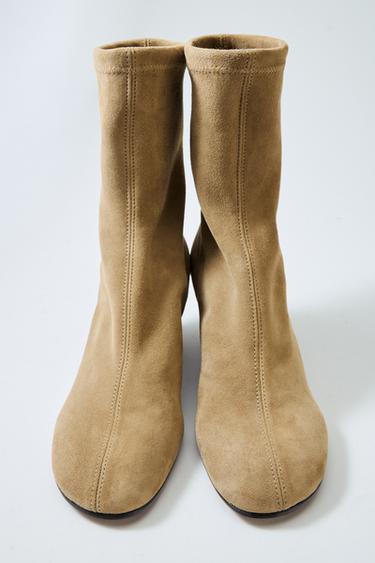 Zara SUEDE WEDGE ANKLE BOOTS - Taupe Gray