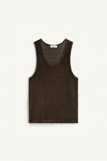 تيشرت تانك محاك بالكروشيه - بني الخاص بـ Zara