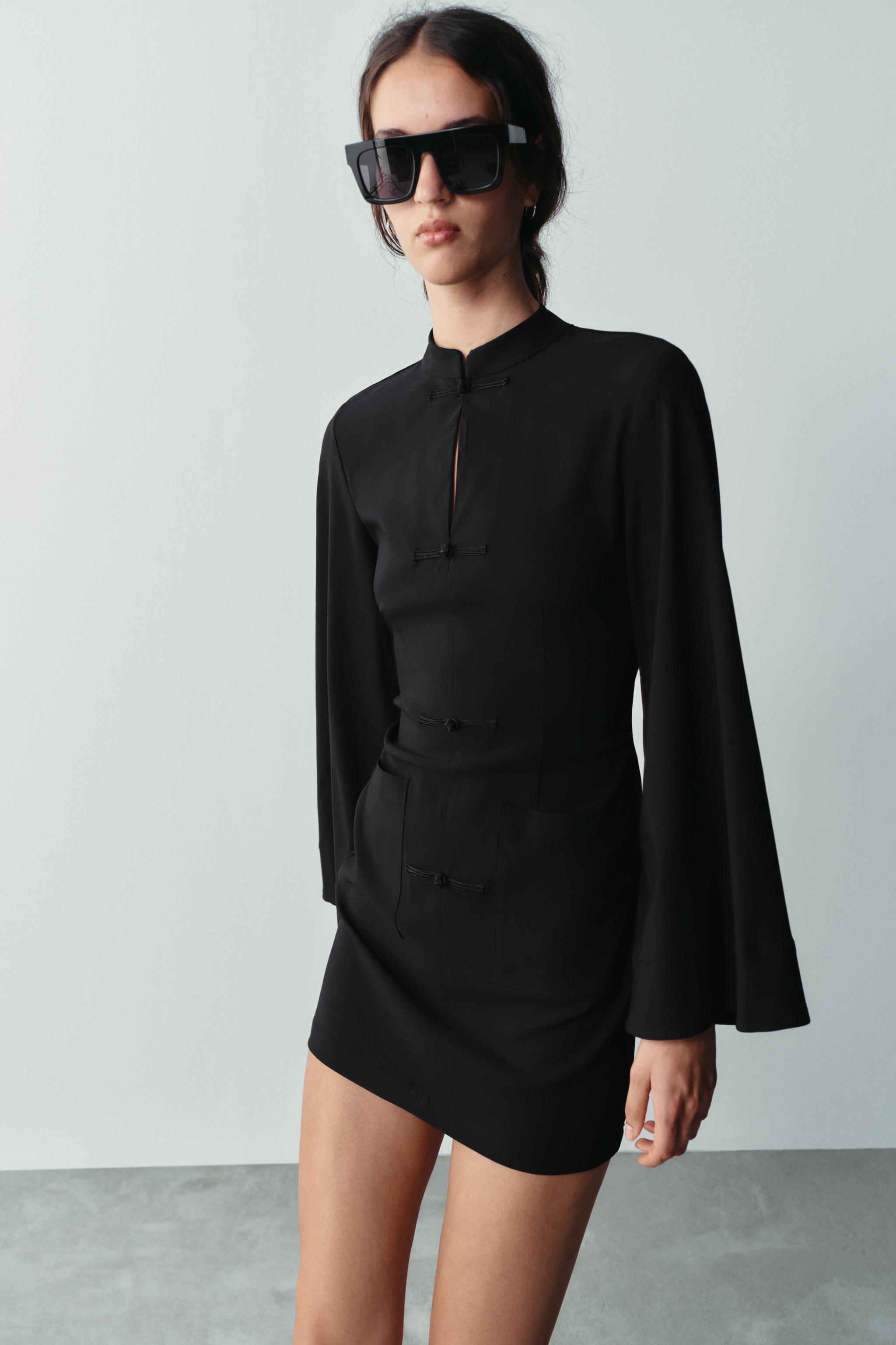 FROG FASTENING MINI DRESS — Black