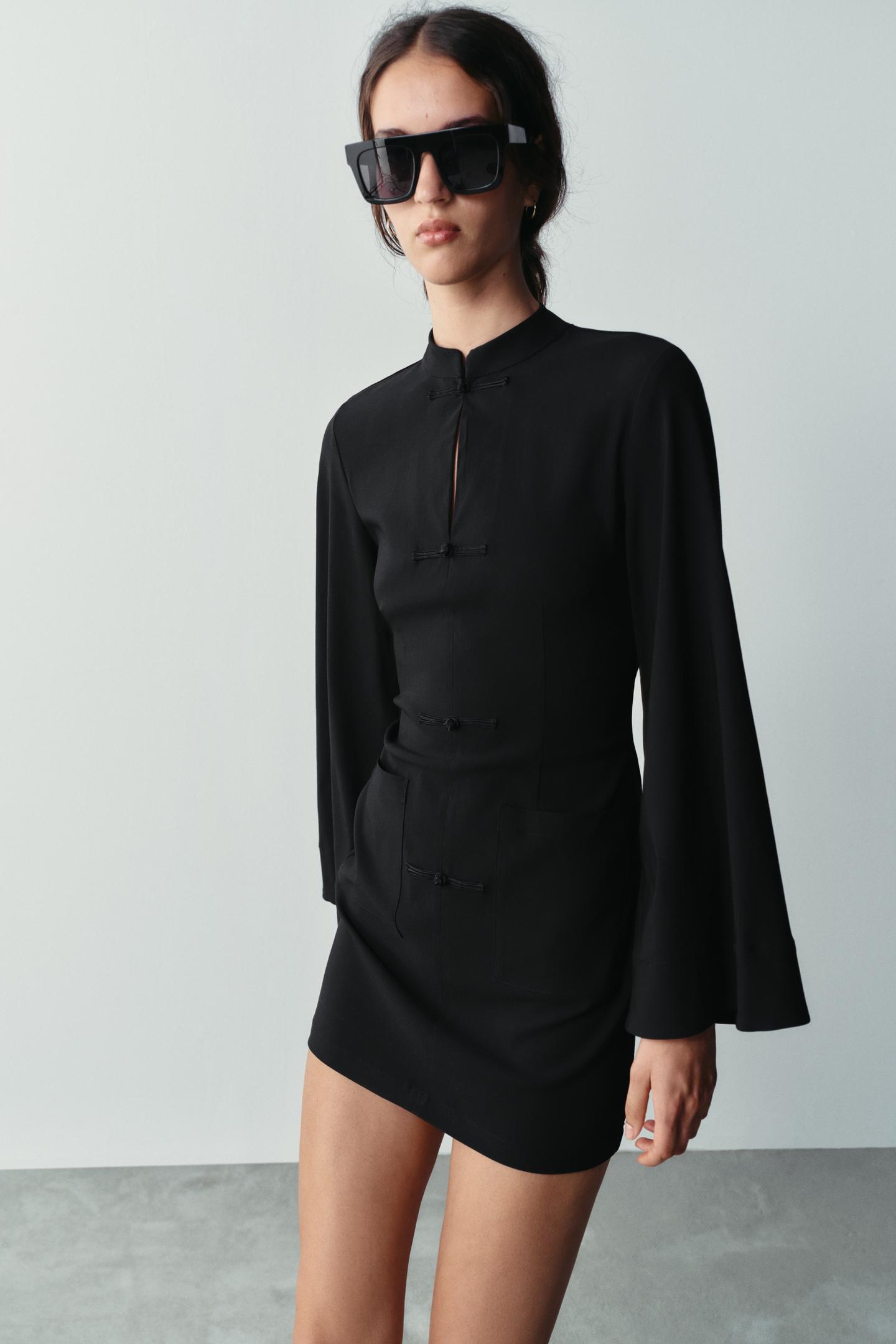 Женское платье Zara Frog Fastening Mini, цвет: Чёрный — фото 2