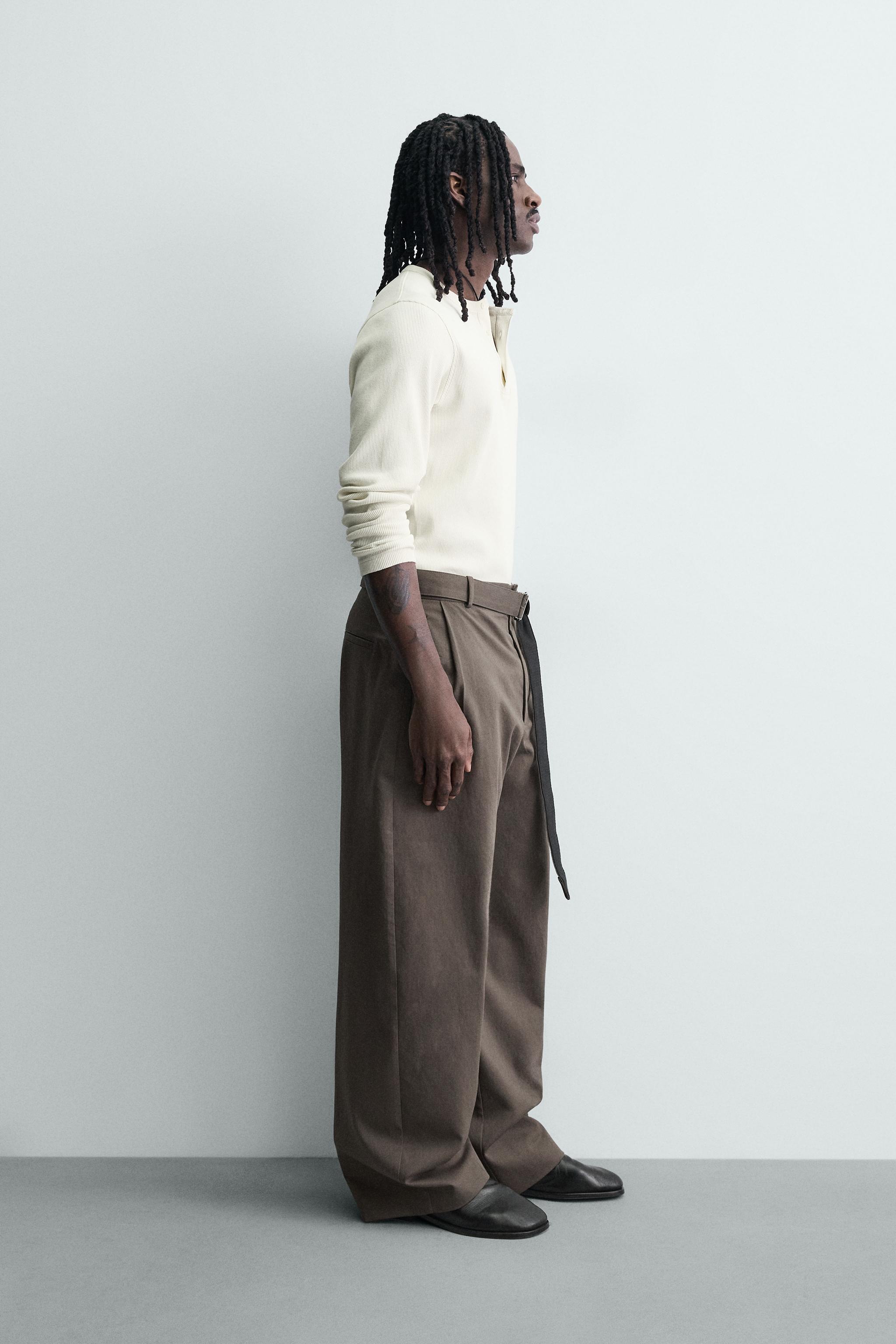 BELTED WIDE FIT PANTS