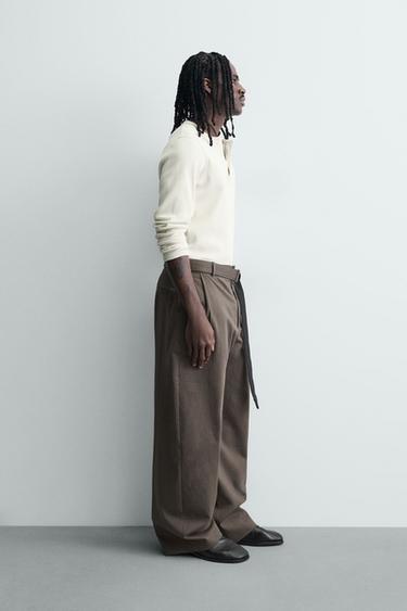 PANTALON COUPE LARGE AVEC CEINTURE - Gris taupe de Zara - Image 3