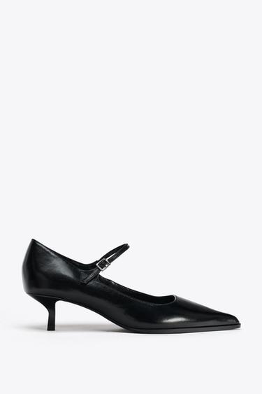 LEATHER KITTEN HEEL SHOES - Black by Zara