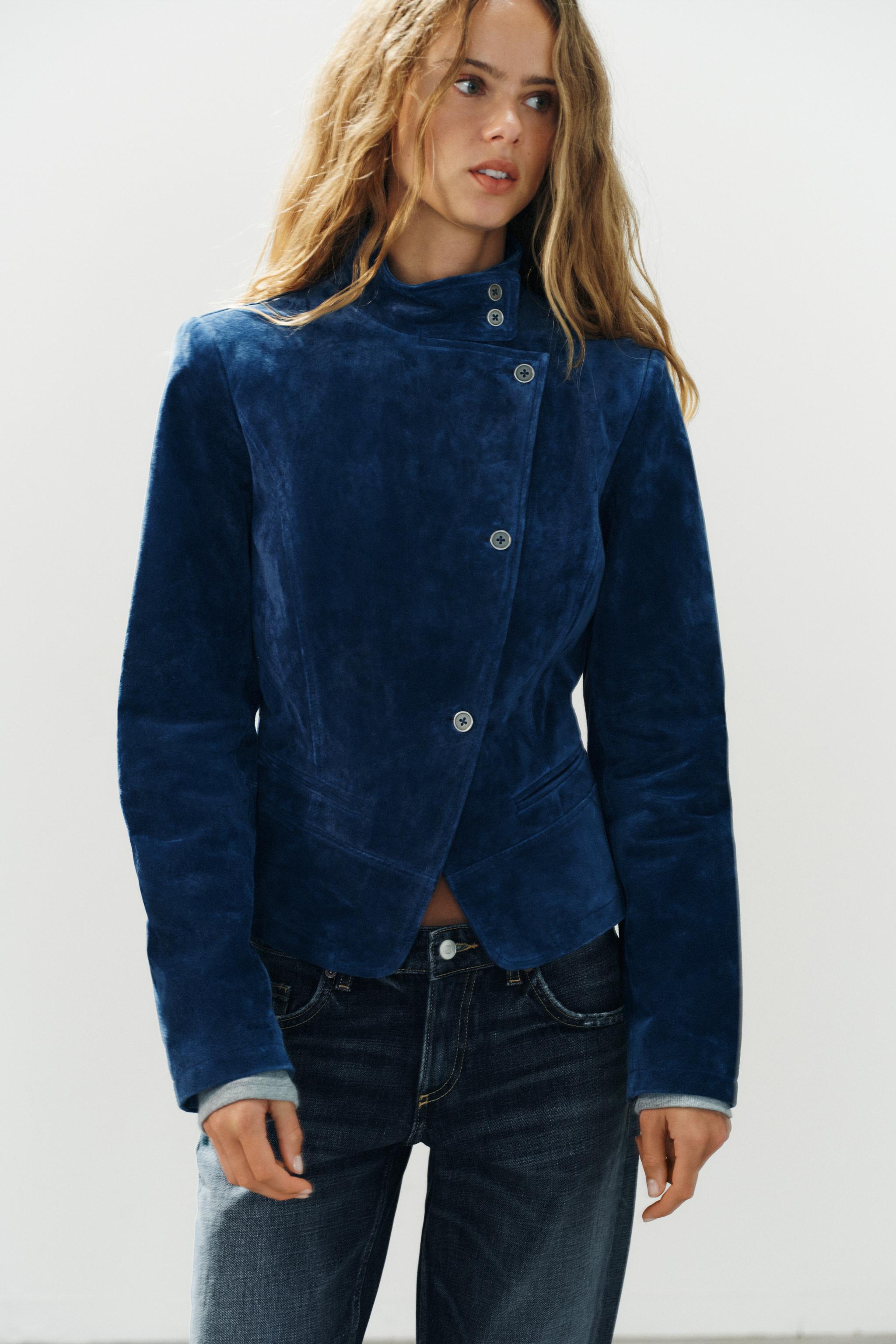 VESTE CROISÉE 100% CUIR DAIM