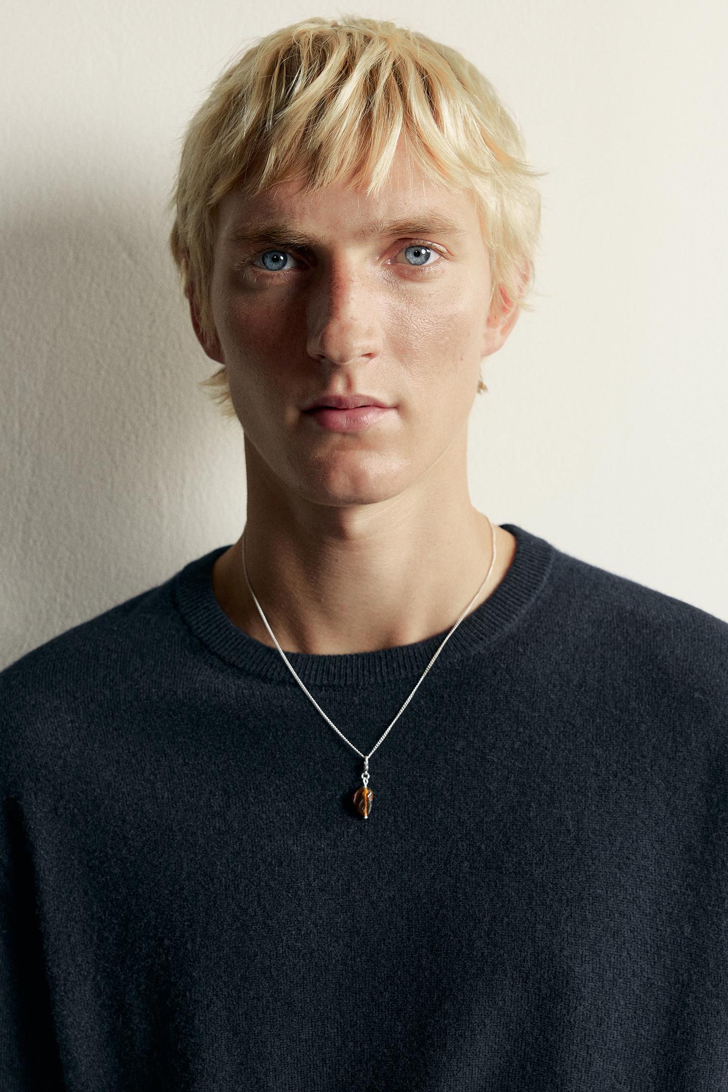 Мужское колье Zara Metal Link and Stone, цвет: Серебряный — фото 2