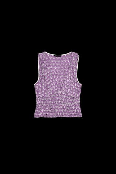 Zara EMBROIDERED EYELET TIE TOP - Lilac / White - Image 0