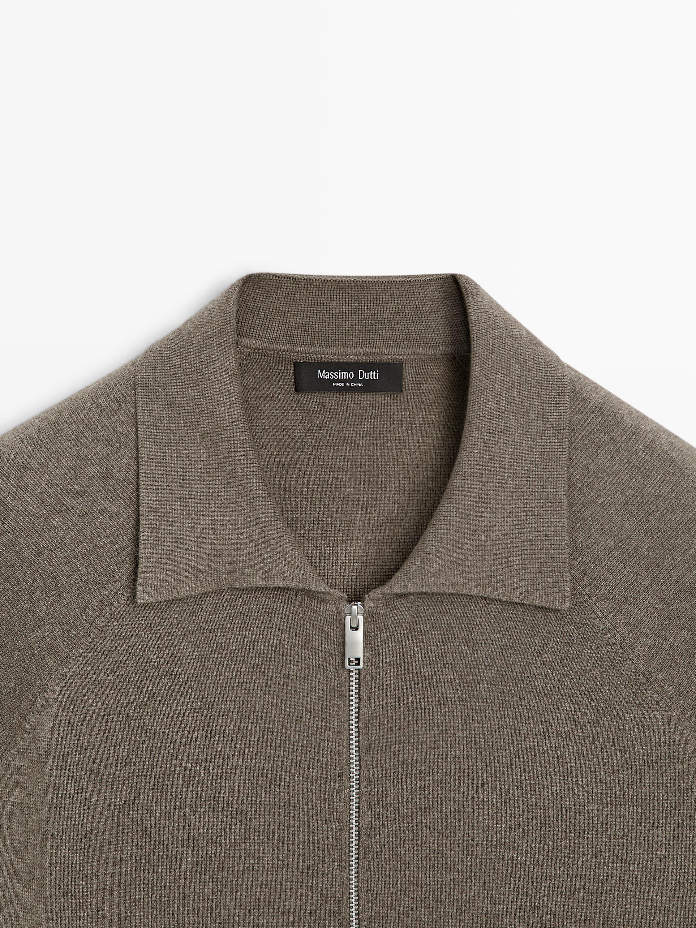 Cotton blend zip-up knit cardigan