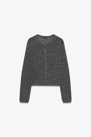 CHAQUETA HILO METALIZADO BOTONES - Plata oscuro de Zara