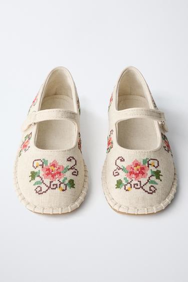 EMBROIDERED BALLET FLATS - Ecru White by Zara - Image 5