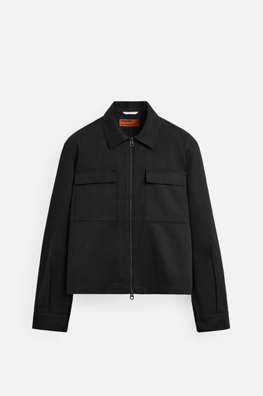 Zara 標準版拉鍊襯衫式外套 - 黑色