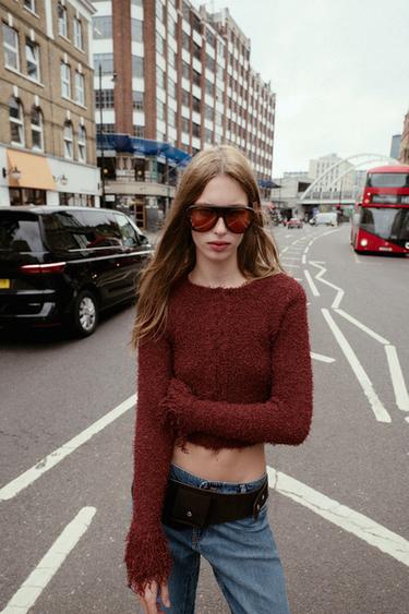 FRINGED KNIT CARDIGAN - Dark burgundy by Zara - Image 1