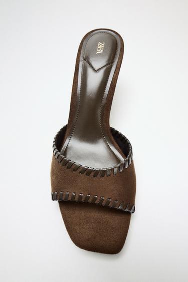 TOPSTITCHED HEEL MULES - Brown by Zara