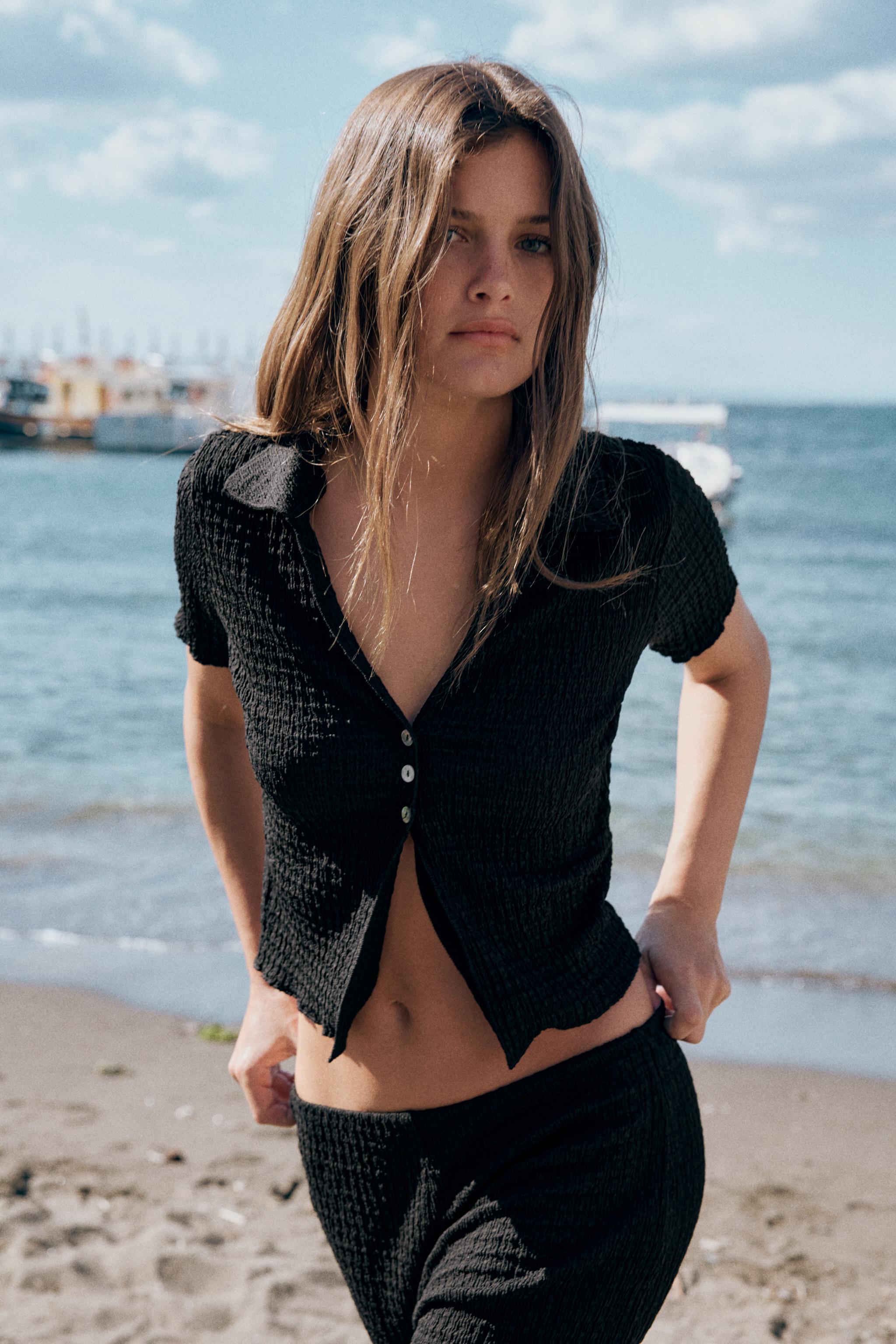 Zara Dokulu Düz Paça Pantolon görsel 5