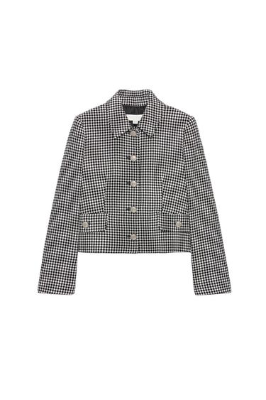 CHAQUETA CORTA CUADROS - Blanco / Negro de Zara