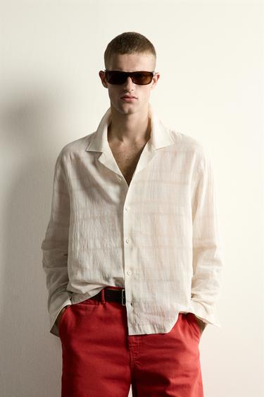 CAMISA RELAXED FIT JACQUARD ALGODÓN - LINO - Crudo de Zara