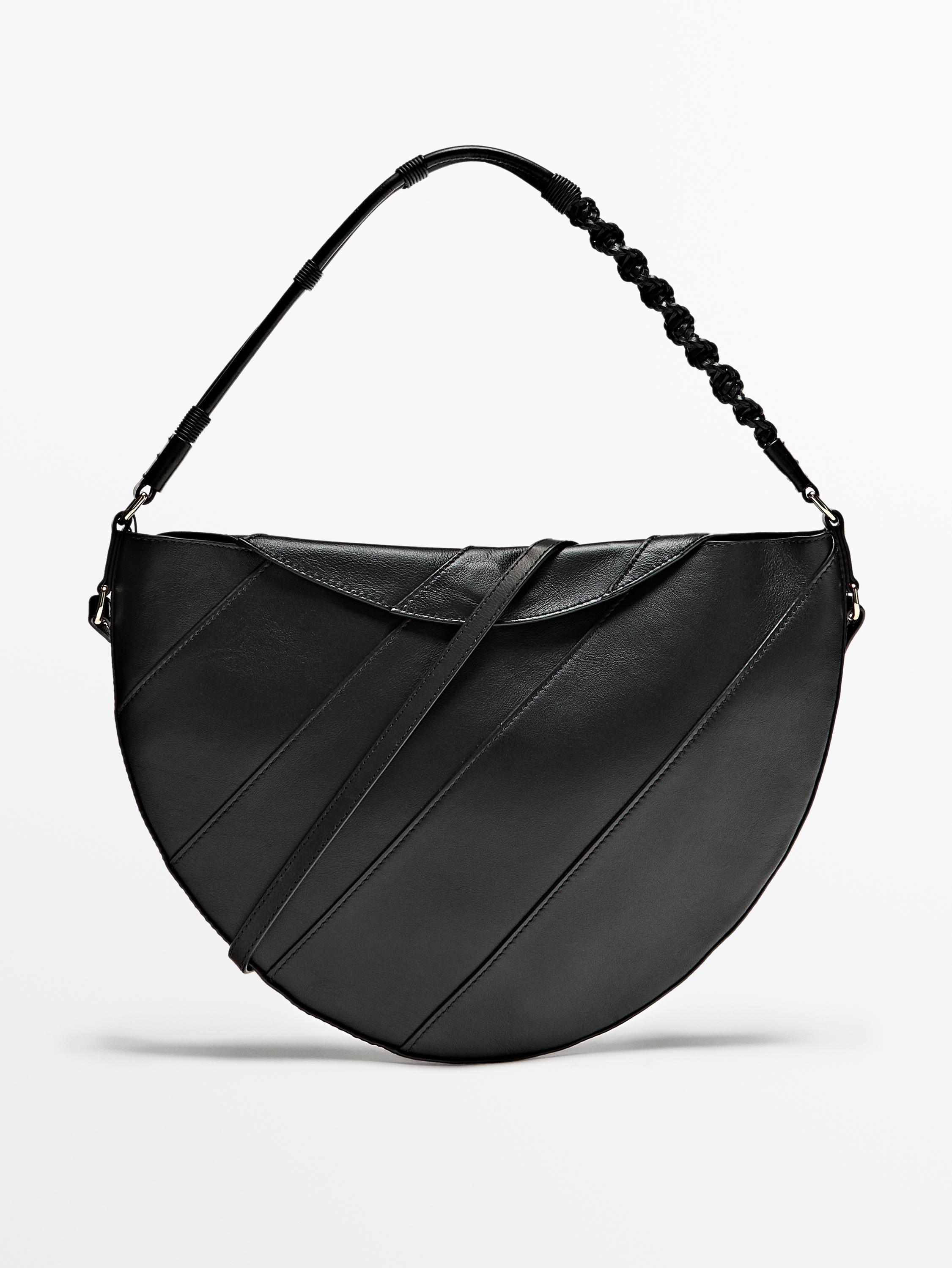 Nappa leather half-moon bag with woven strap - Leather | ZARA 