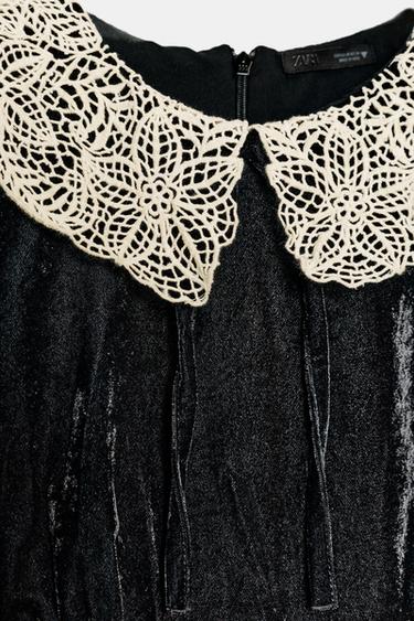 CHEMISE EN VELOURS ET CROCHET AVEC NŒUD - Noir de Zara - Image 6