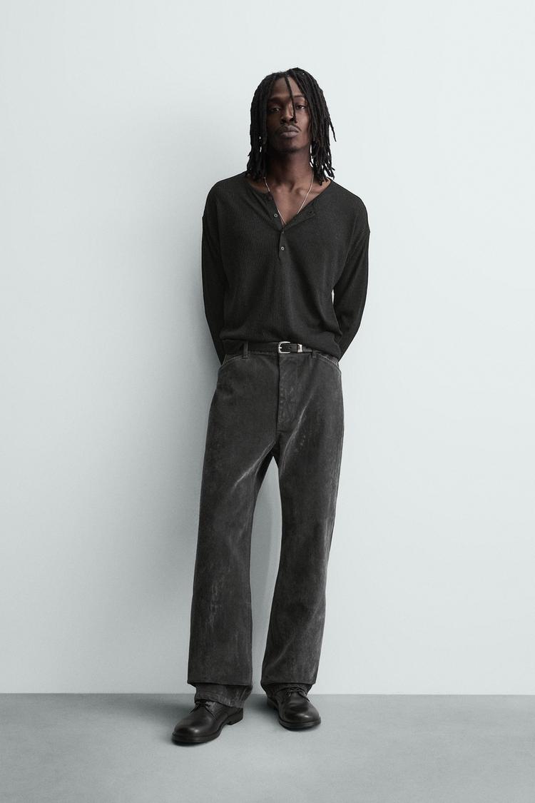 ZARA RELAXED FIT FLOCKED TROUSERS