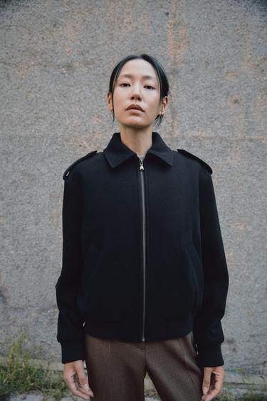 ZW 컬렉션 울 재킷 - Zara 네이비