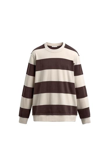 CONTRAST STRIPE SWEATSHIRT - Brown / Ecru by Zara