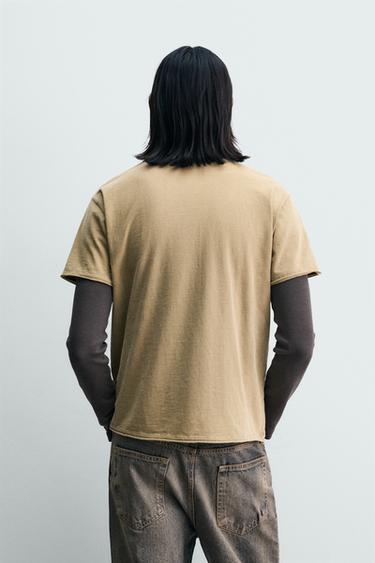 T-SHIRT LAVÉ INSCRIPTION IMPRIMÉE - Marron clair de Zara - Image 2