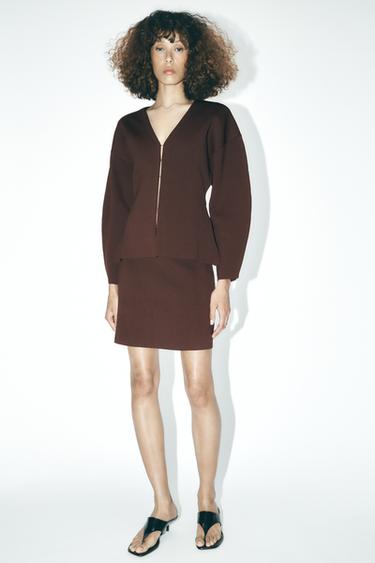 FITTED WAIST PLAIN KNIT JACKET - Brown by Zara