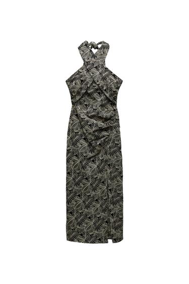 MIDI DRESS WITH EMBROIDERED LEAVES