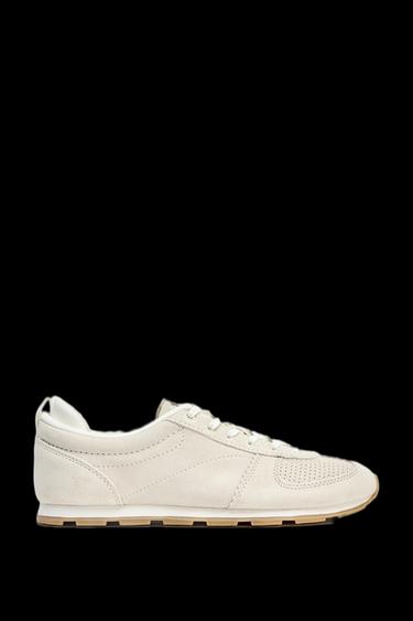 Zara SPLIT LEATHER RUNNING SNEAKERS - Off White - Image 0