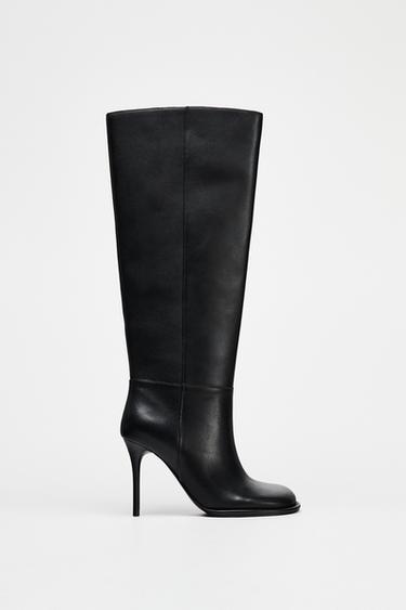 LEATHER STILETTO HEEL BOOTS - Black by Zara