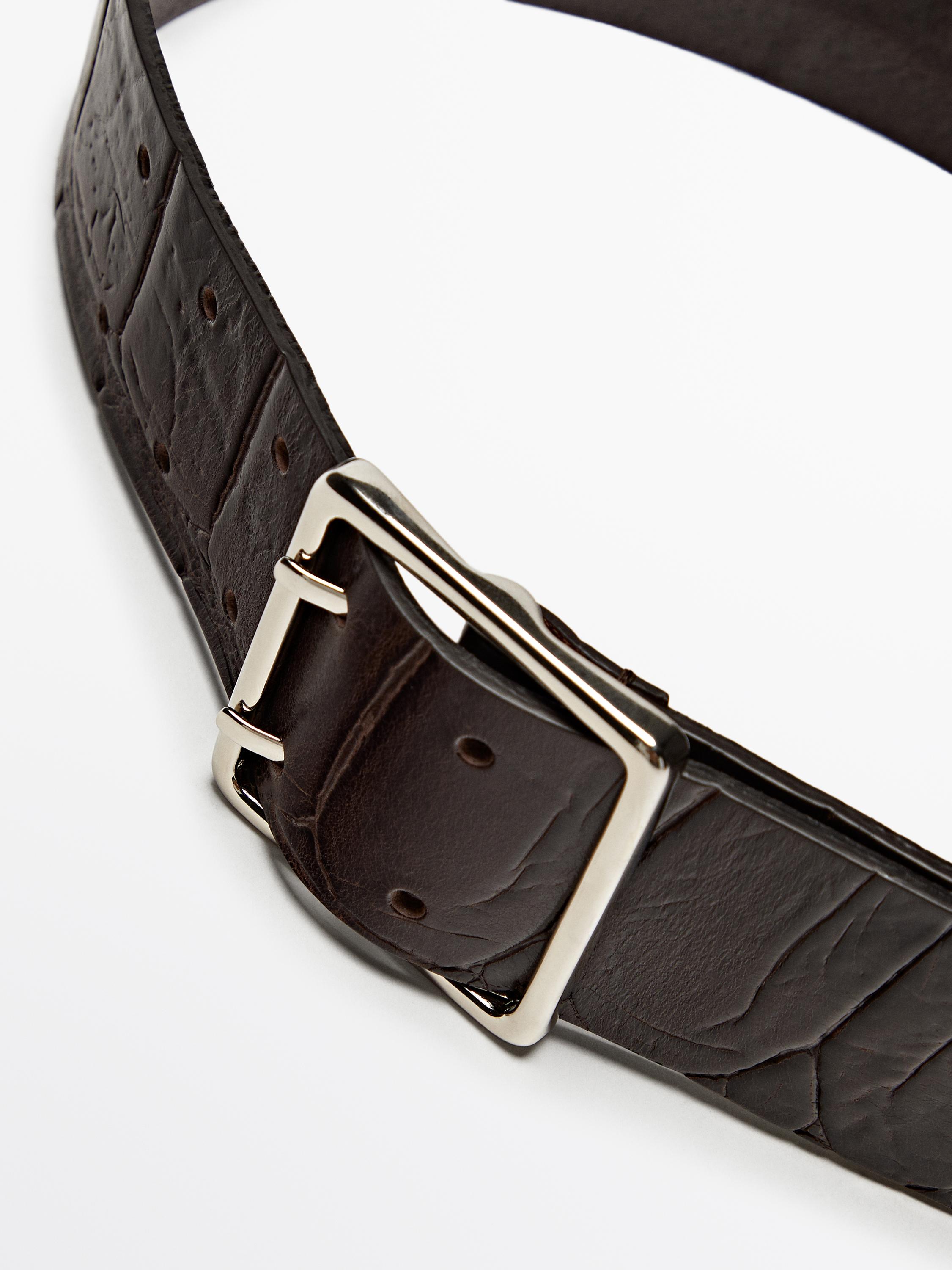 Leather belt with square buckle - Brown | ZARA Canada