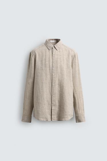 100% LINEN SHIRT - Light beige by Zara - Image 0