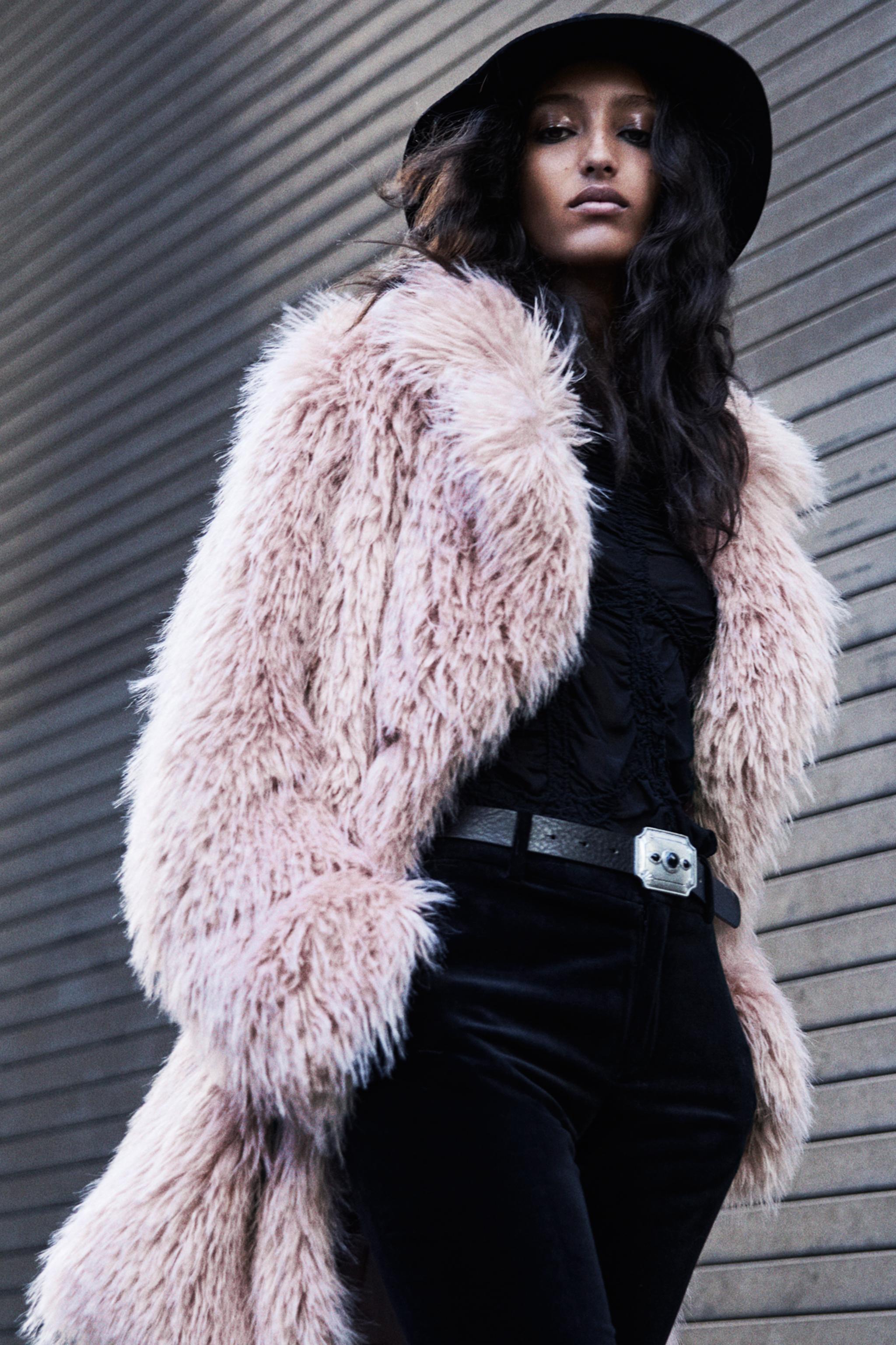 ZW COLLECTION FAUX FUR COAT Pink ZARA Australia