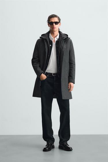 ABRIGO CUELLO CAPUCHA DESMONTABLE - Gris medio de Zara