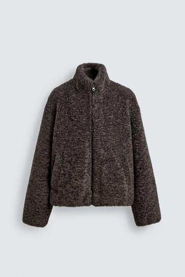 Zara FAUX SHEARLING JACKET - Brown / Green