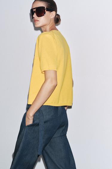 VESTE EN MAILLE UNIE - Jaune de Zara - Image 4