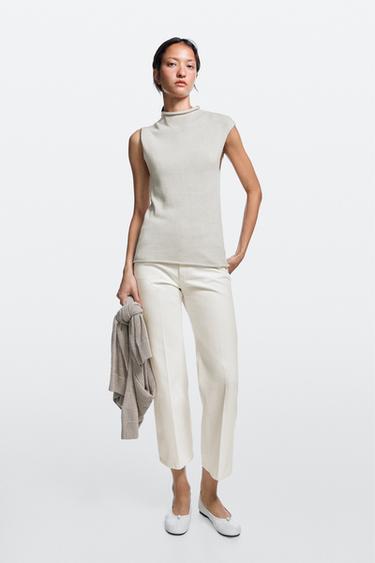 Jeans flare fit cropped tiro medio - Blanco roto de Zara