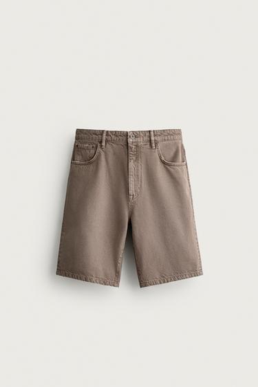 Zara RELAXED FIT DENIM SHORTS - Brown
