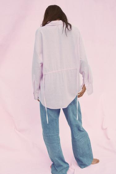 OVERSIZE LINEN BLEND SHIRT - Pastel pink by Zara - Image 4