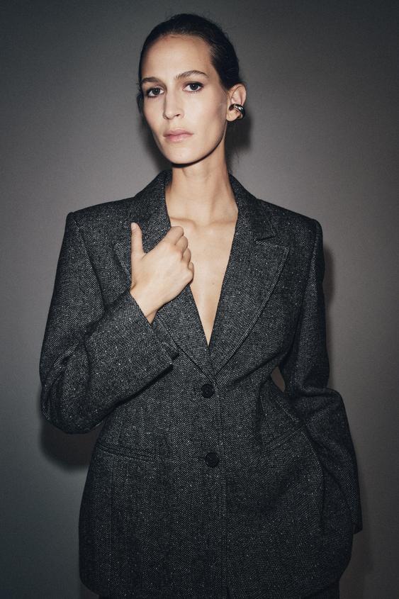 BLAZER PEPLUM CON LANA ZW COLLECTION Negro Blanco ZARA España