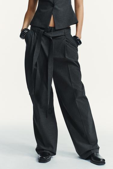 PANTALON À RAYURES TENNIS AVEC CEINTURE - Plomb de Zara - Image 2