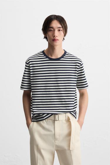 ÁO PHÔNG KIỂU CƠ BẢN MEDIUM WEIGHT - Màu nâu nhạt/Xanh hải quân từ Zara