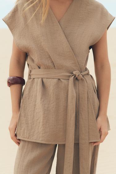 KIMONO WAISTCOAT - Beige by Zara