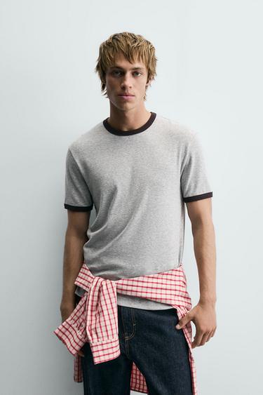 BASIC CONTRAST RIB T-SHIRT - Grey marl by Zara