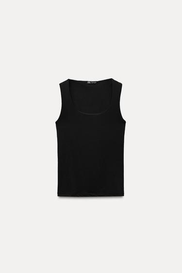 Zara WIDE STRAP POLYAMIDE TOP - Black