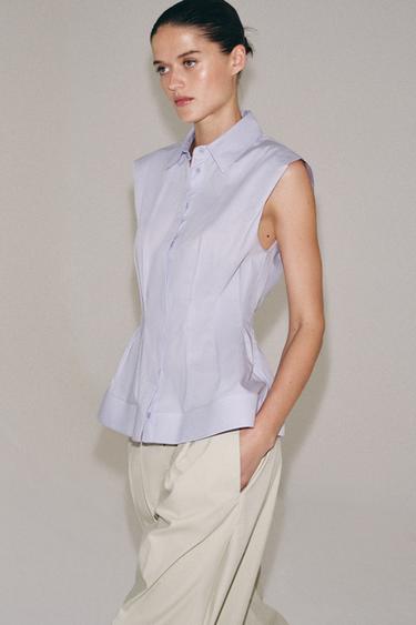 PLEATED SLEEVELESS SHIRT ZW COLLECTION - Light mauve by Zara